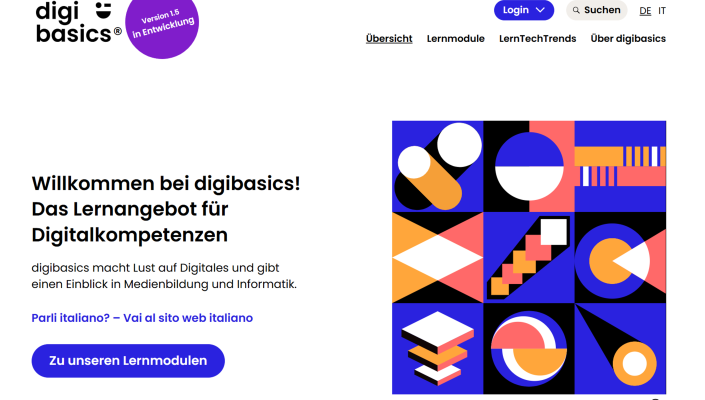 Screenshot der Startseite der Webseite digibasics.ch